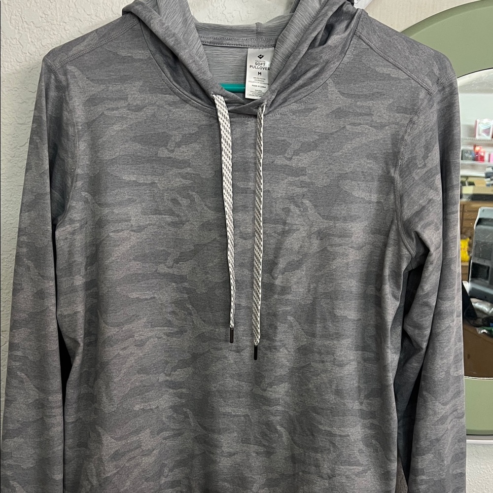 Gray Camo Hoodie with Drawstrings